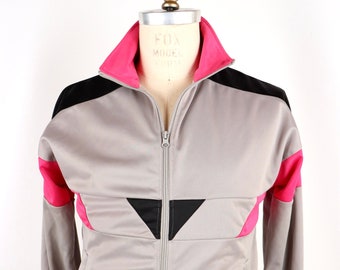 Vintage Ace-trainingsjack uit de jaren 80: grijs, felroze en zwart - small heren