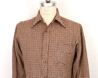1970s-60s Pendleton Wool Shirt With Brown Check Pattern