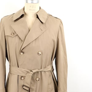 1980s Khaki Trench Coat / belted, double breasted tan raincoat with removable faux fur lining / men&#39;s medium / 40L