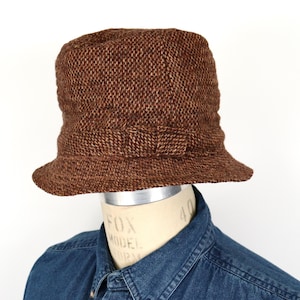 1970s-80s Irish Tweed Bucket Hat in woven brown wool / men's small