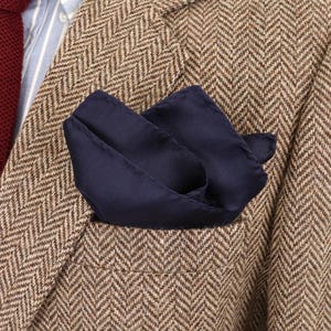 1980s Navy Blue Silk Pocket Square or Men&#39;s Handkerchief