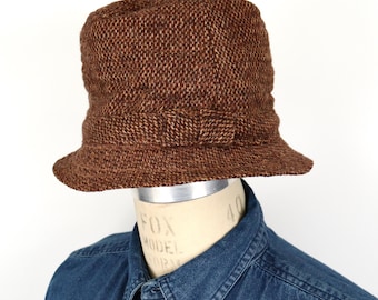 1970er-80er Jahre Irish Tweed Anglerhut in gewebter brauner Wolle / Herren klein