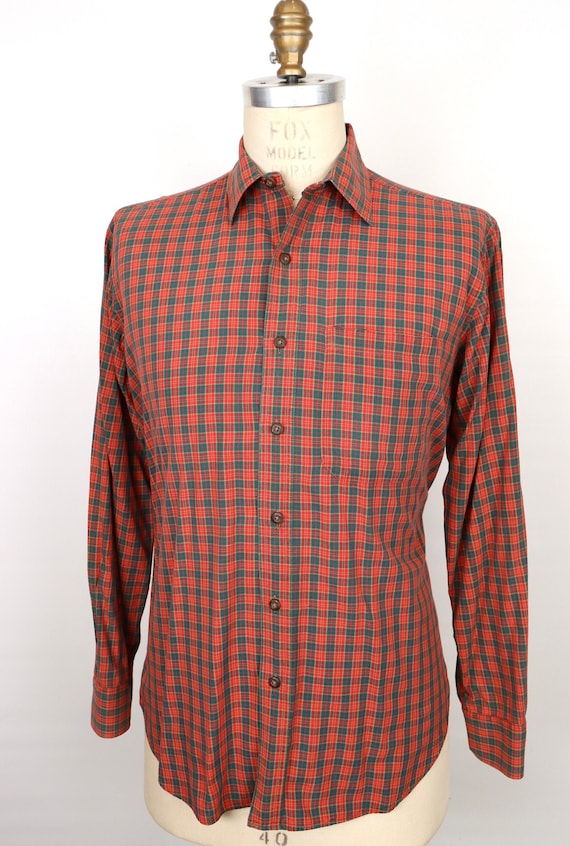 Chemise En Flanelle à Carreaux Rouge LL Bean - Taille M Homme - Manches Longues - Occasion TB