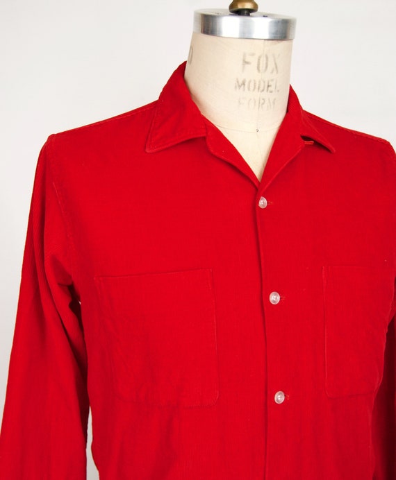 1950s Corduroy Camp Shirt with loop collar / men'… - image 4