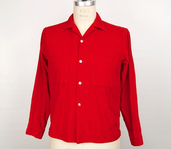 1950s Corduroy Camp Shirt with loop collar / men'… - image 1