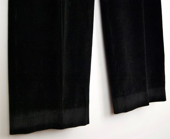 1980s Velvet-y Black Corduroy Pants w/ double ple… - image 4