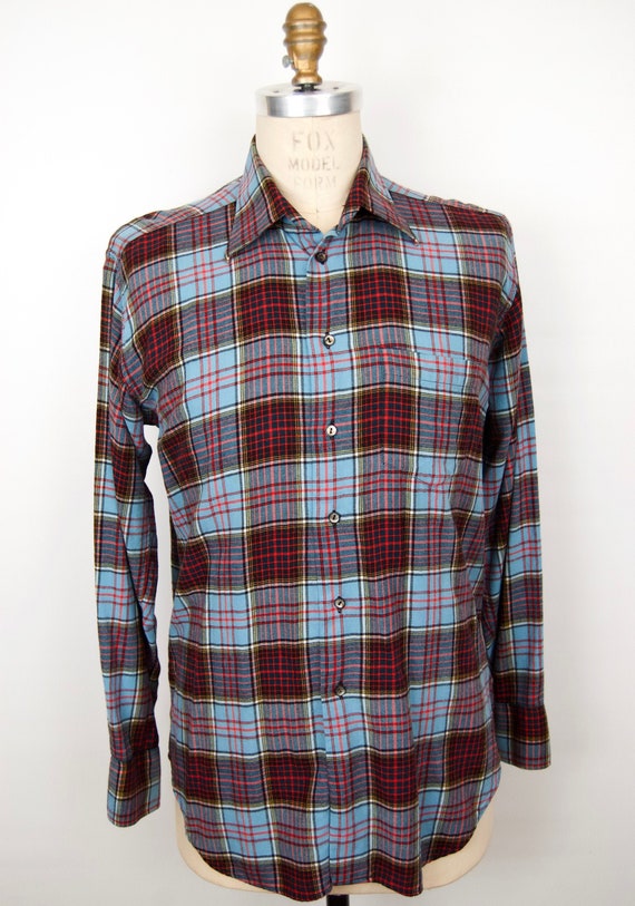 1980s Viyella Plaid Wool Flannel Shirt / men's lar