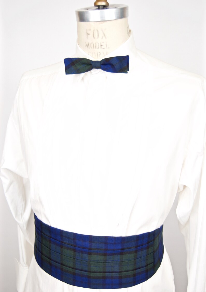 1950s60s Black Watch Plaid Bow Tie & Cummerbund Matching Set W/ Skinny