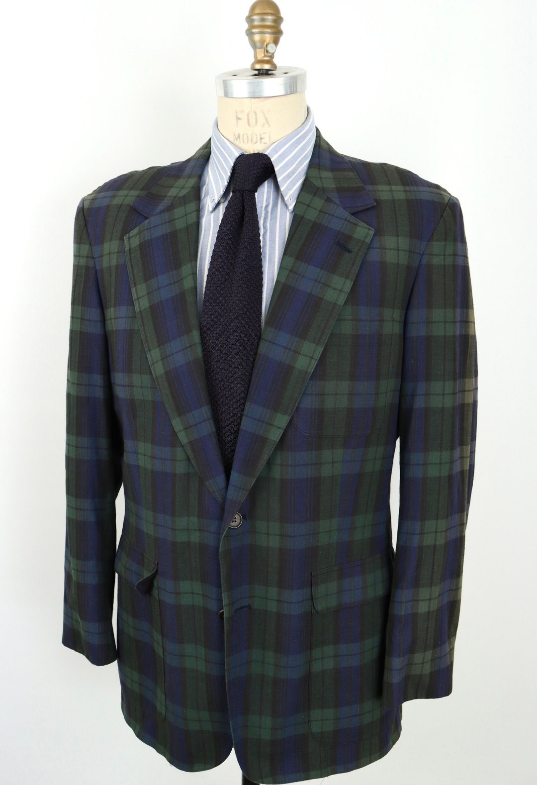 1990s J.crew Plaid Cotton Sport Coat in Navy Blue, Green & Black / Men ...