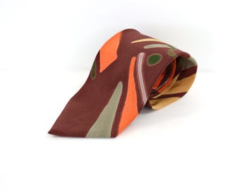 Krawat jedwabny z lat 70., ręcznie malowany, z abstrakcyjnym wzorem pastelowym