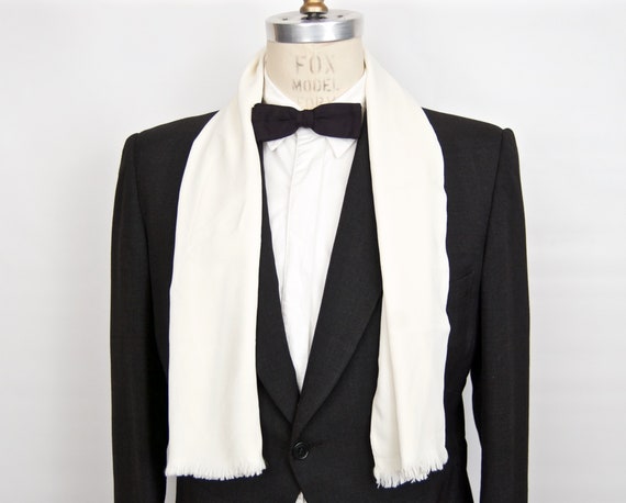 Vintage Ivory Opera Scarf / men's formal off-white