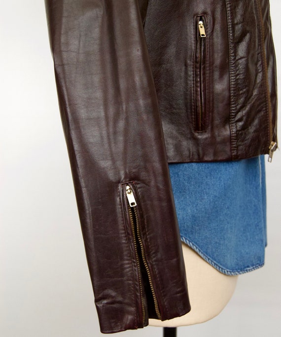 1970s-80s Burgundy Leather Motorcycle Jacket / me… - image 3