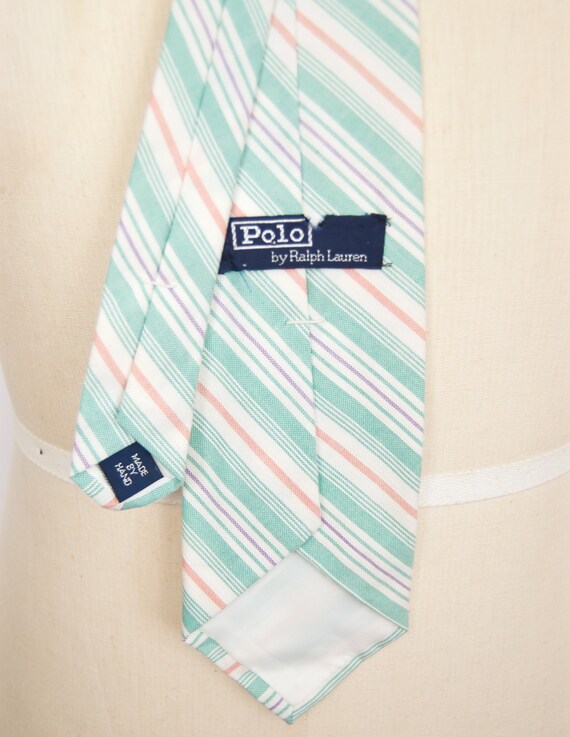 1990s Polo Ralph Lauren Striped Linen Tie with pa… - image 4