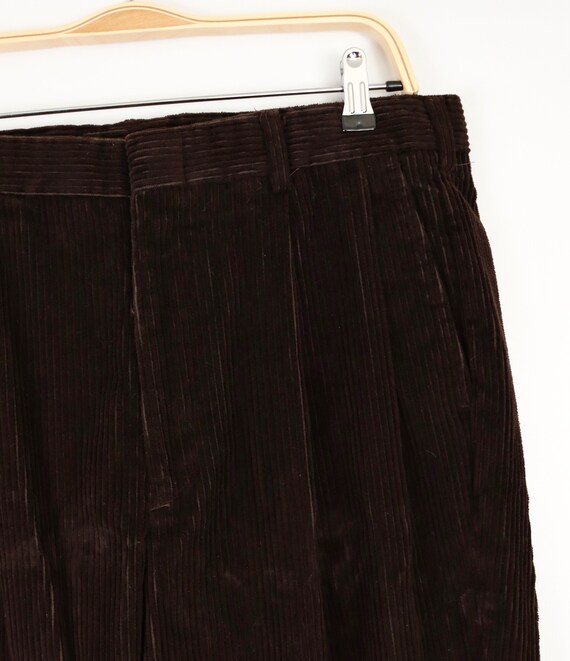 1990s Dark Brown Corduroy Pants w/ velvet-y wide … - image 3