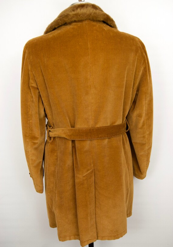 1970s Corduroy Trench Coat w/ Faux Fur Collar & L… - image 5