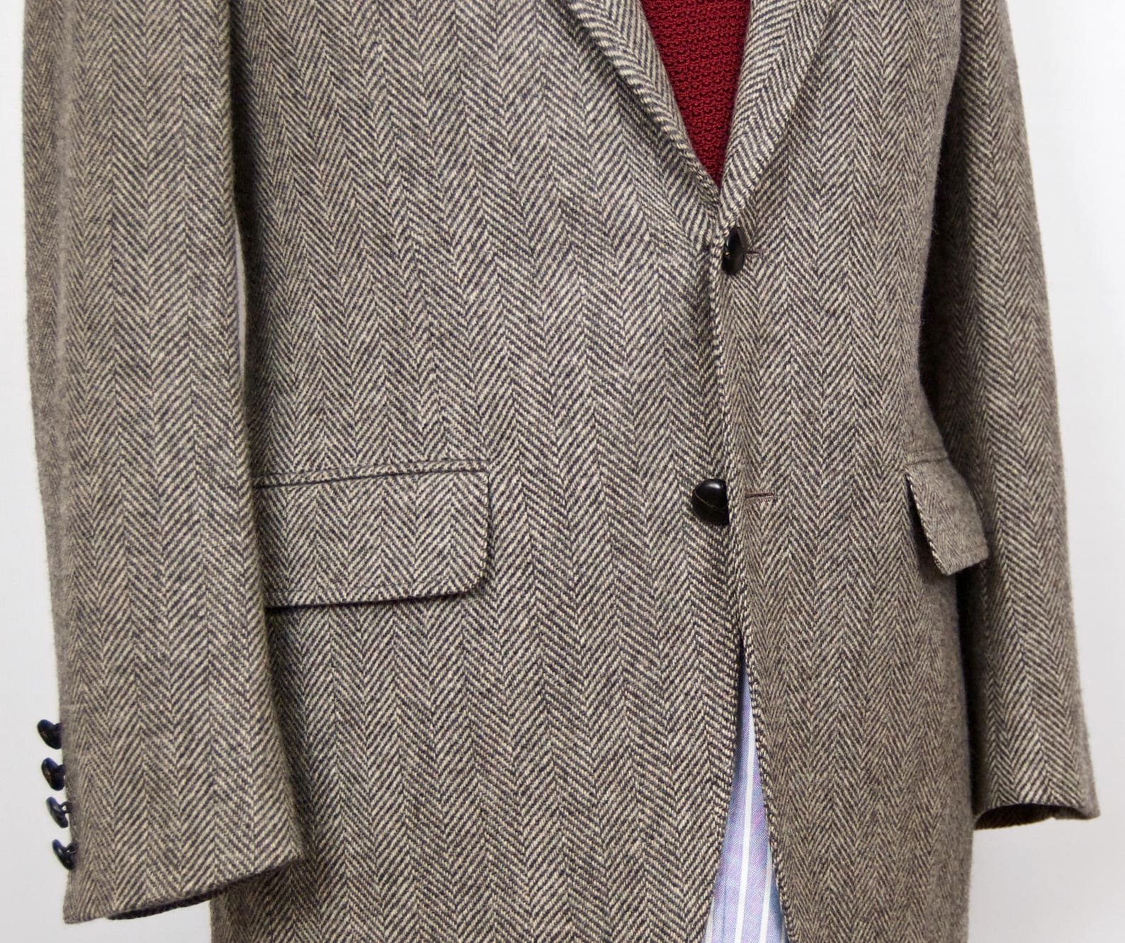 SALE Gray Herringbone Tweed Sport Coat w/ Black Leather | Etsy