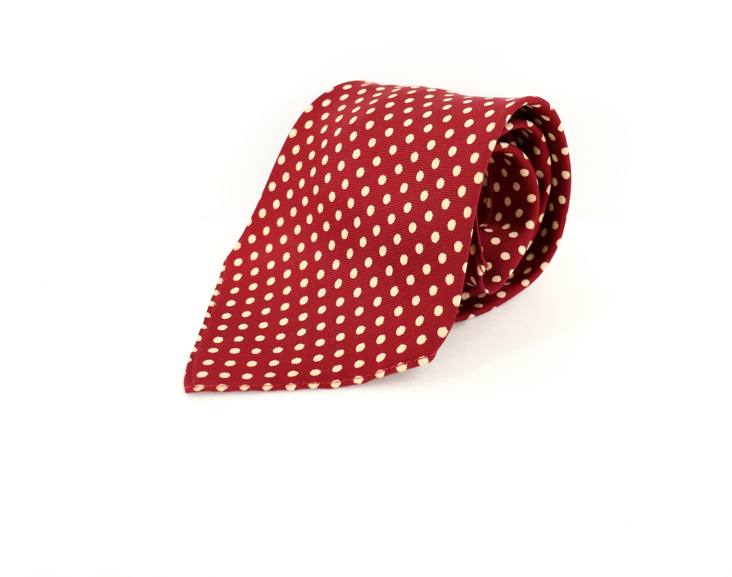 1940s-50 Silk Polka Dot Tie in Red & White Silk / Men's Wide