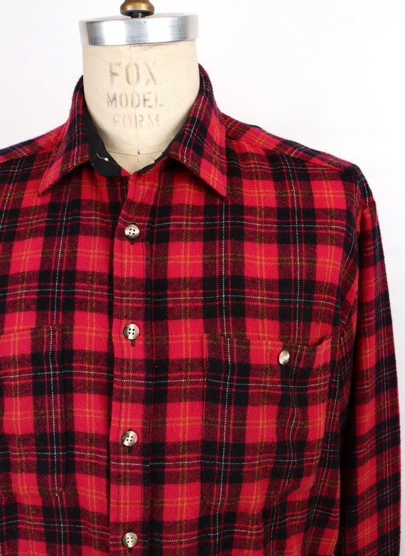 1980s Black & Dark Pink Plaid Flannel Shirt / men… - image 2