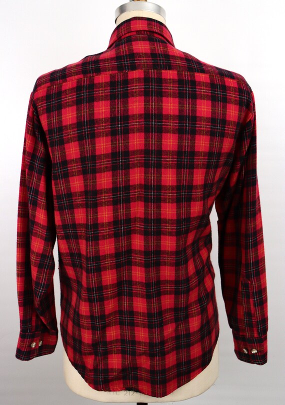 1980s Black & Dark Pink Plaid Flannel Shirt / men… - image 4