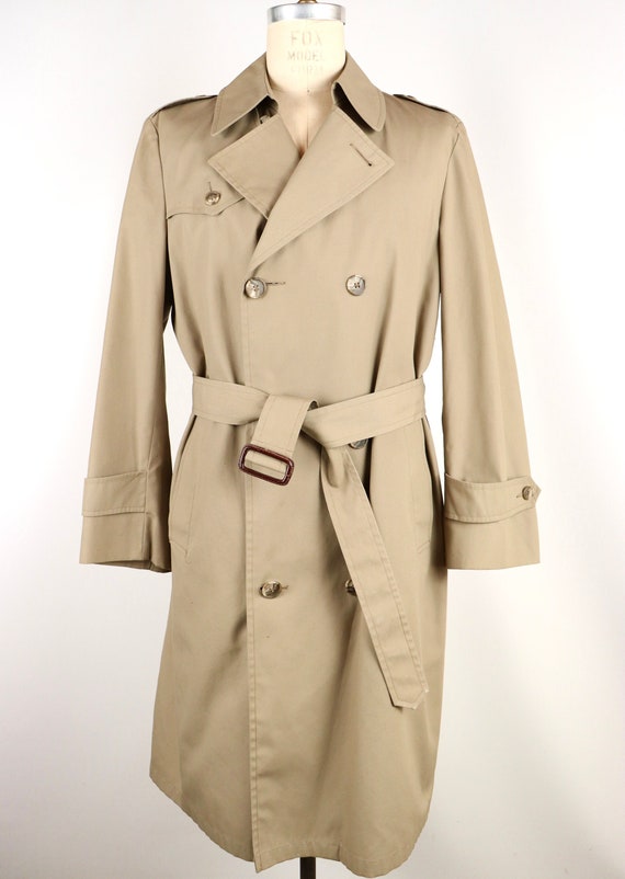 1980s Trench Coat / double breasted tan khaki rain