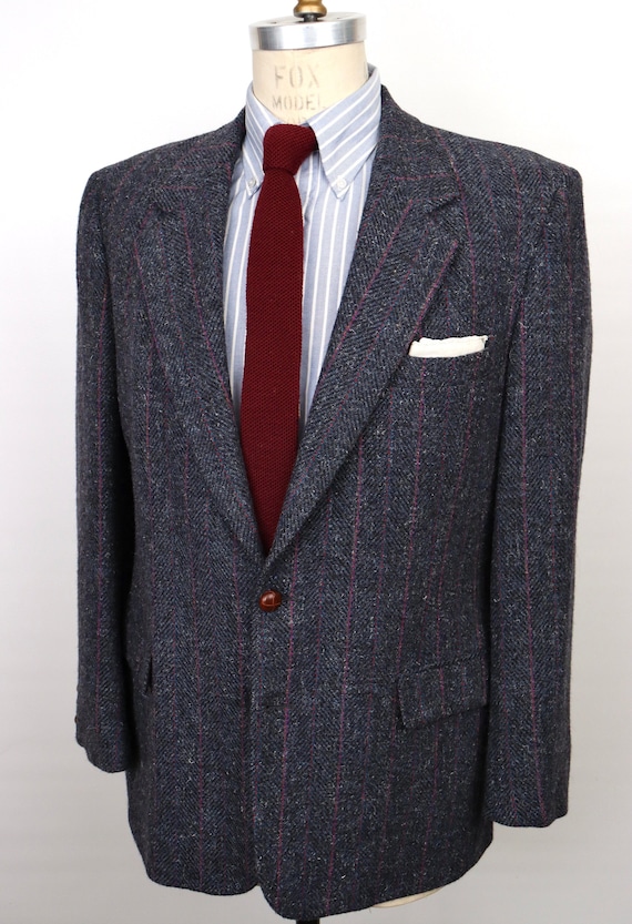 1980s Blue Tweed Sport Coat w/ leather knot button