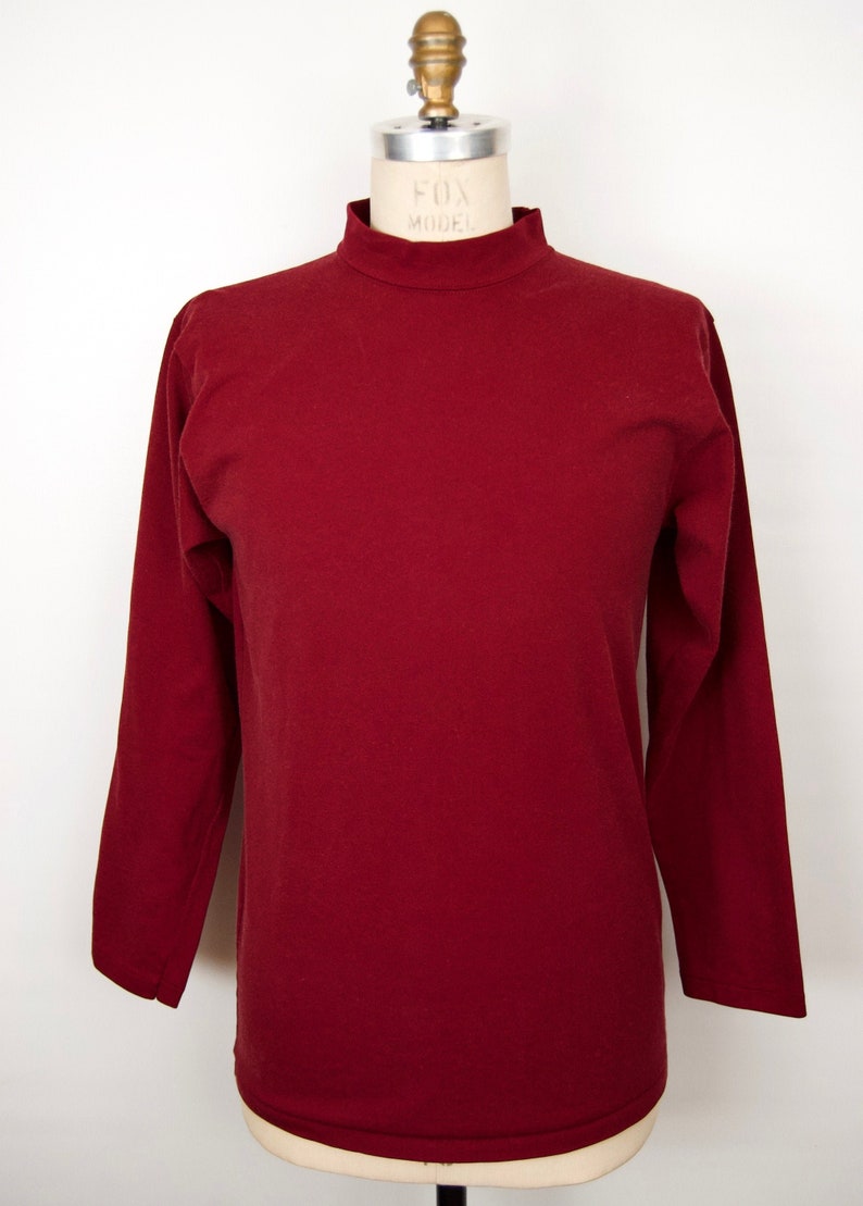 1970s-80s Russell Athletic Shirt w/ mock-neck in burgundy red / men's medium-large image 1