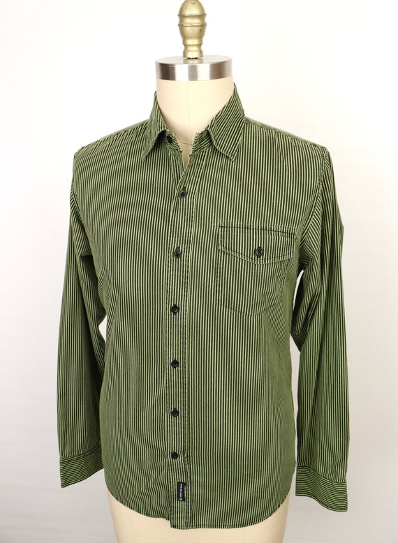 1990s Striped Shirt with lime green & black vertic