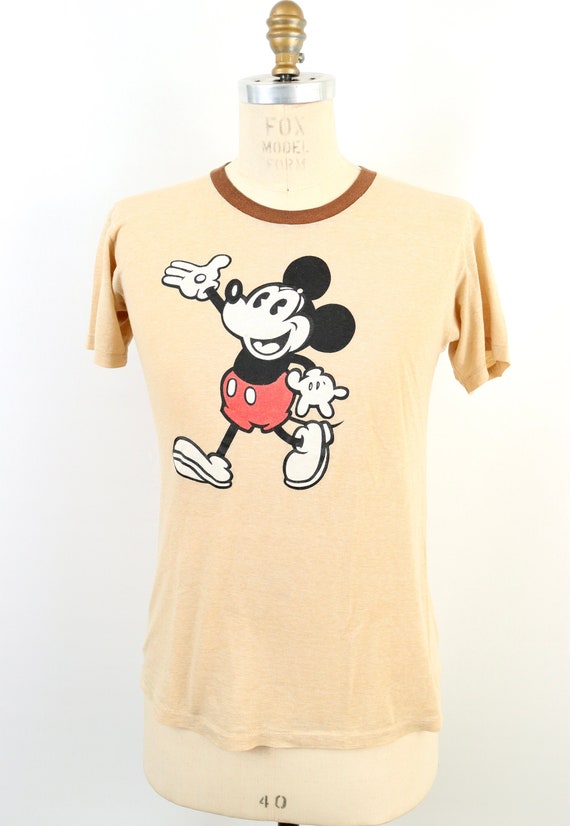 1970s-80s Tan Mickey Mouse T-shirt  / men's small