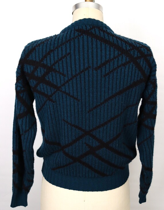 1980s Abstract Pattern Teal & Black Sweater / med… - image 5