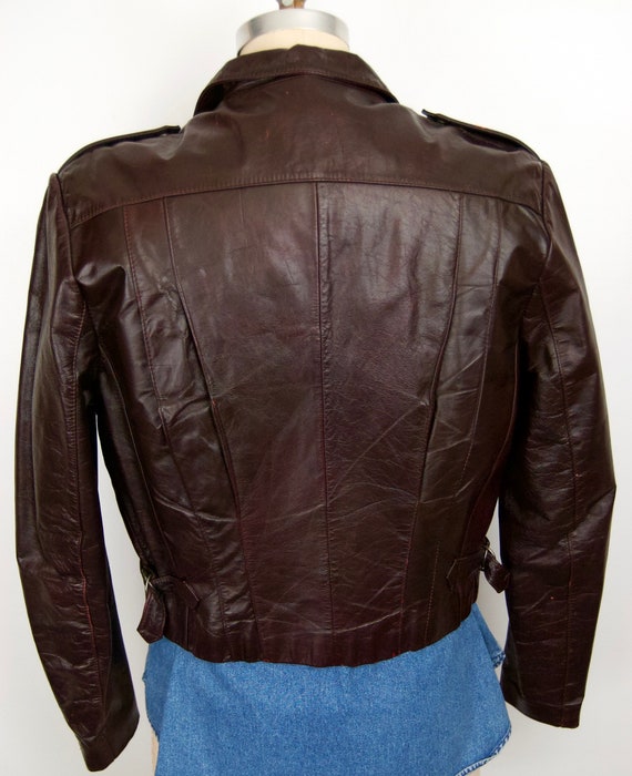 1970s-80s Burgundy Leather Motorcycle Jacket / me… - image 4