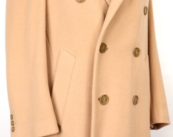 1980s-90s Camel Wool Overcoat With 6x2 Double Breasted Front 