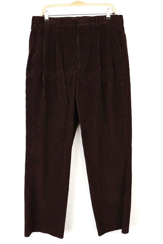 1990s Dark Brown Corduroy Pants w/ velvet-y wide … - image 2