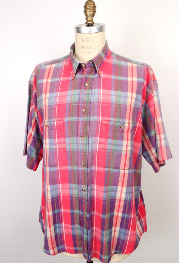 1980s-90s Indian Bleeding Madras Plaid Shirt / men