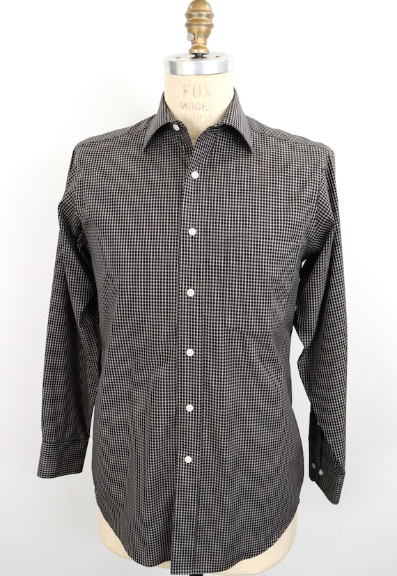 eagle shirtmakers dress shirts Vintage Eagle Shirtmakers Black & White Windowpane Plaid Dress Shirt /  Men's Medium