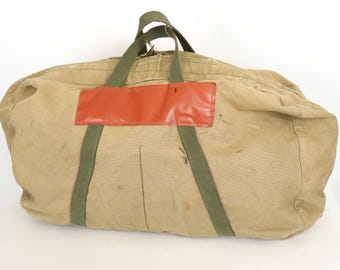 Wytrzymała torba podróżna z płótna w stylu vintage z lat 60. w kolorze zielonym i khaki w stanie obecnym
