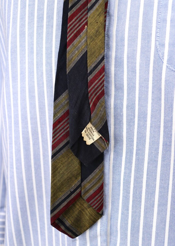 1960s Skinny Striped Madras Tie with diagonal str… - image 2