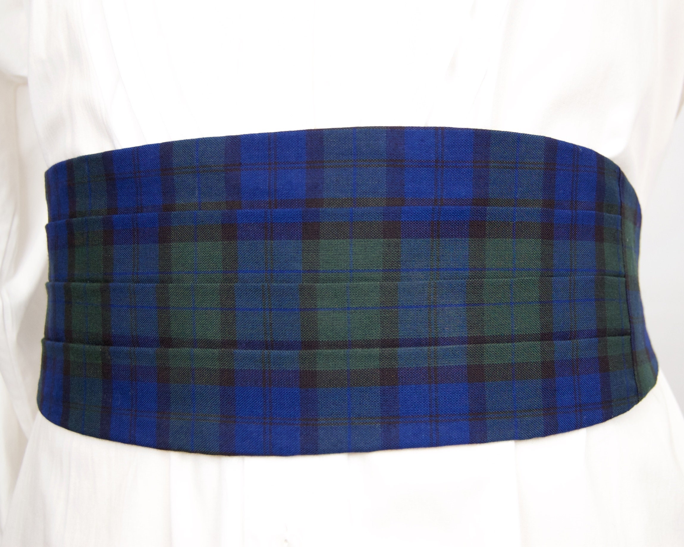 1950s60s Black Watch Plaid Bow Tie & Cummerbund Matching Set W/ Skinny