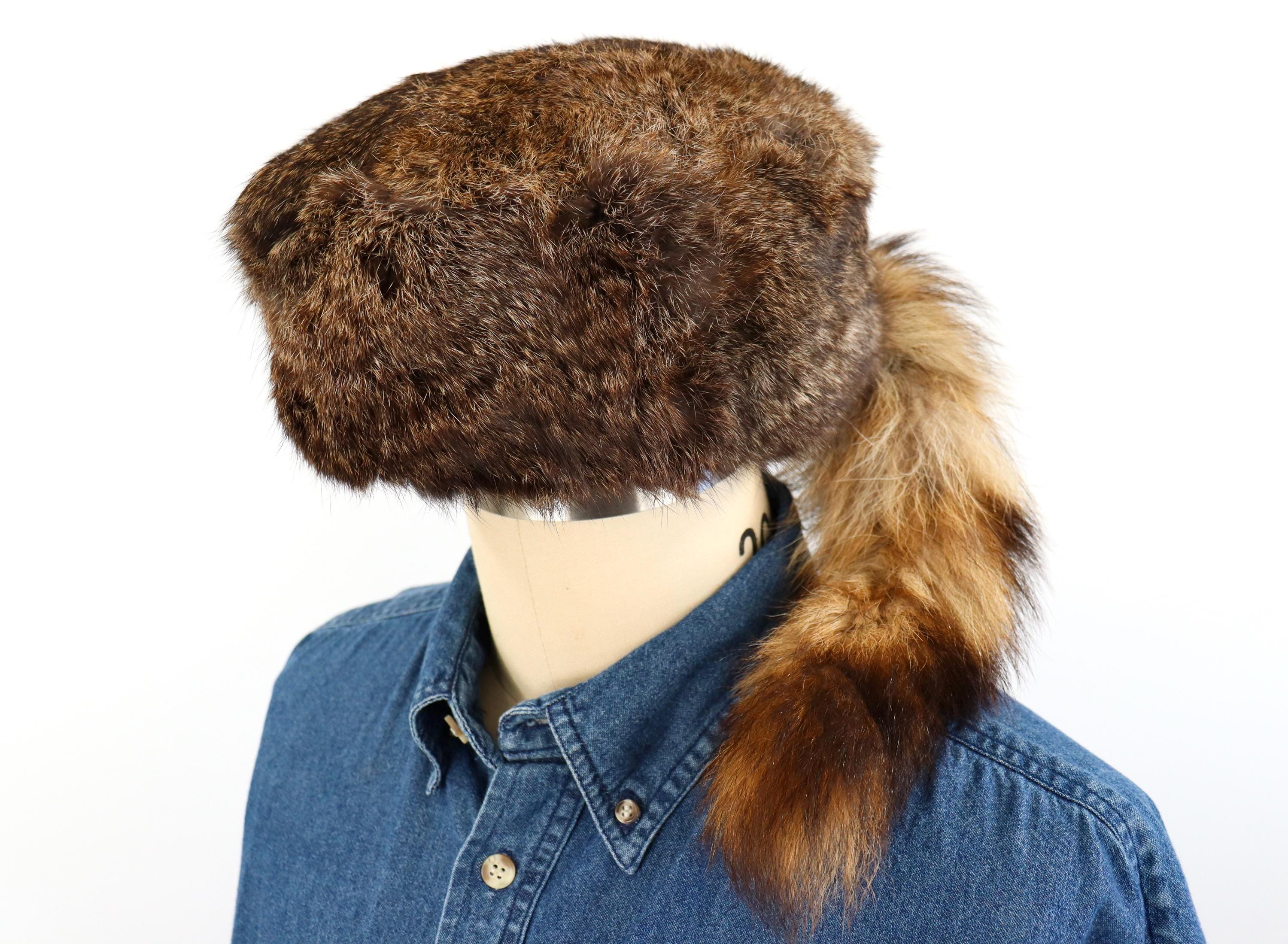 Coonskin Cap Made in Canada of Rabbit Fur With Authentic 