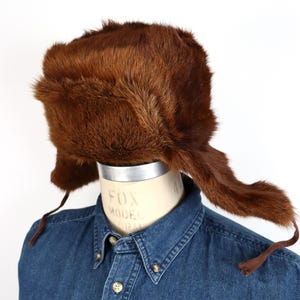 Vintage Brown Fur Trapper Hat or Trooper Hat with Ear Flaps / men&#39;s small/medium