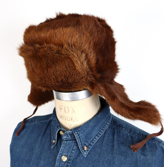 Vintage Brown Fur Trapper Hat or Trooper Hat With Ear Flaps  display picture 3
