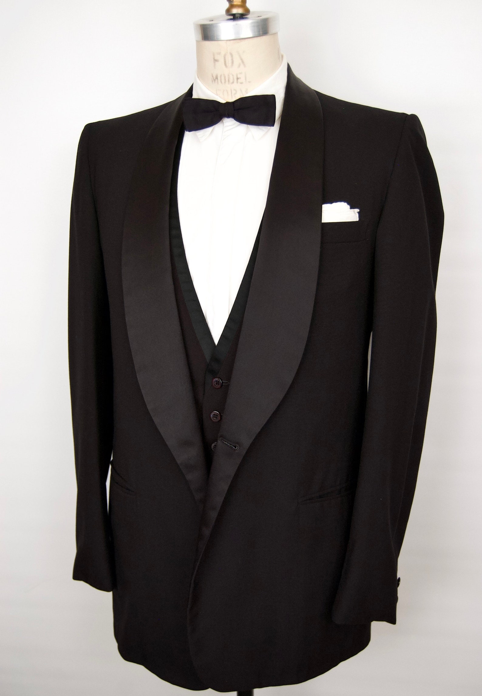 1960s Three-piece Tuxedo W/ Black Satin Shawl Lapel & Vest / | Etsy