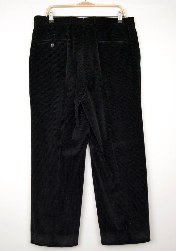 1980s Velvet-y Black Corduroy Pants w/ double ple… - image 5