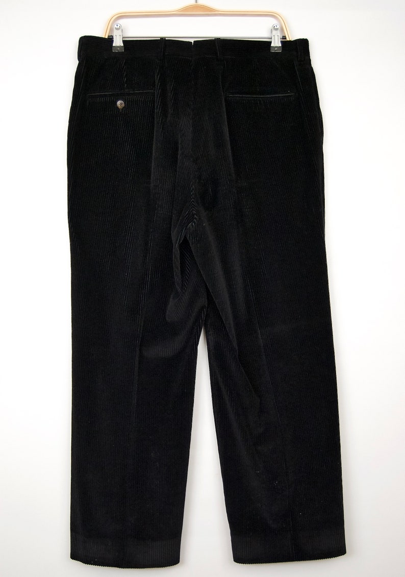 1980s Velvet-y Black Corduroy Pants w double pleated front /& wide wale men/'s 35-3630 large