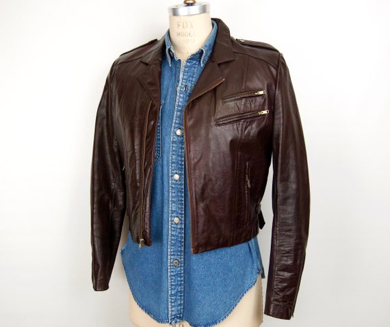 1970s-80s Burgundy Leather Motorcycle Jacket / me… - image 1