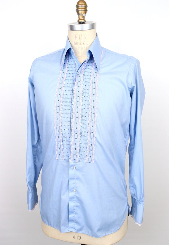 1970s Tuxedo Shirt W/ Pleated Lace 