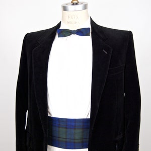 1950s-60s Black Watch Plaid Bow Tie with matching Cummerbund & skinny clip-on bat wing bow tie