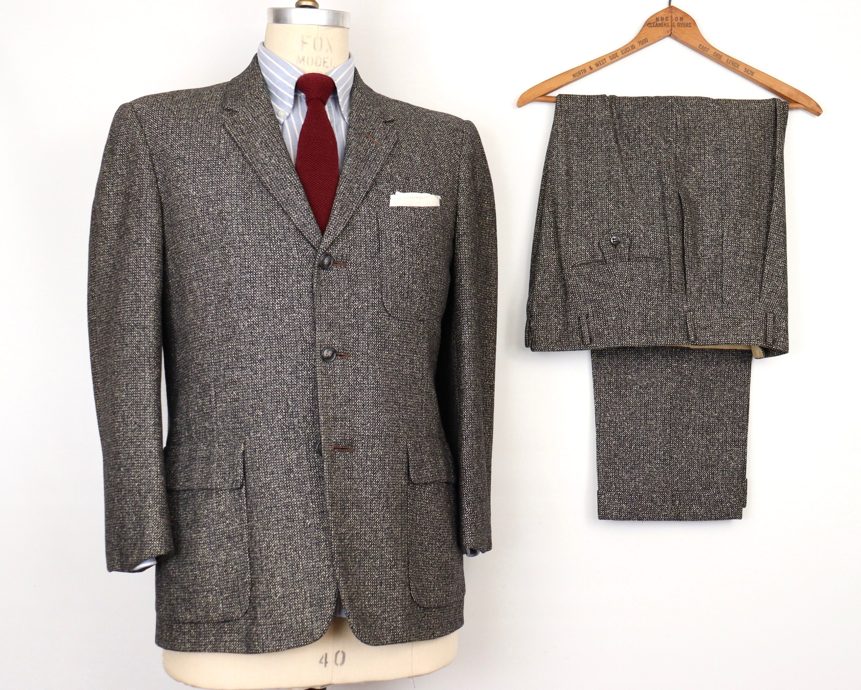 Men Tweed Suit Army Green Mens Winter Jacket Slim Fit Vintage Male Clothing  Coat