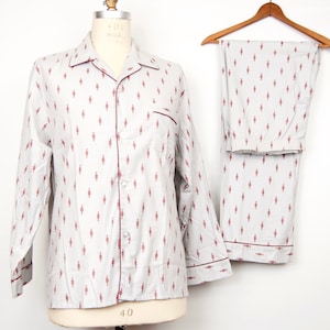 1970s-80s Pattern Pajamas Set / cotton flannel pjs top & bottom / men&#39;s large