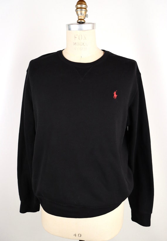 1990s Ralph Lauren Soft Black Cotton Sweatshirt w… - image 1