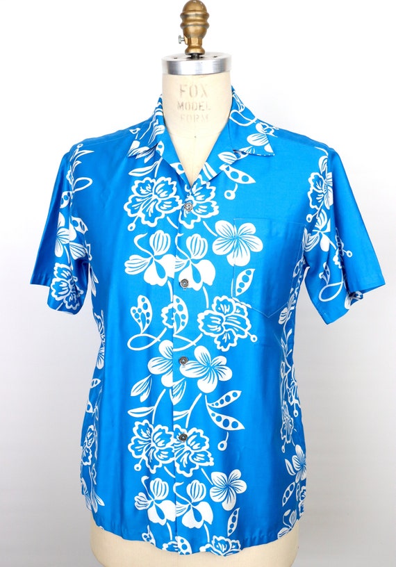 1960s Hawaiian Shirt w/ camp collar & floral pattern … - Gem